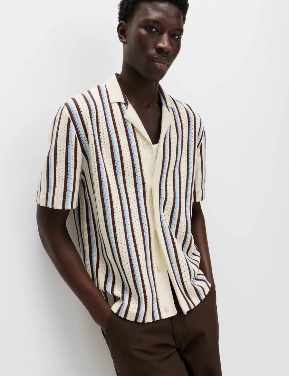 Cotton Textured Striped Knitted Polo Shirt