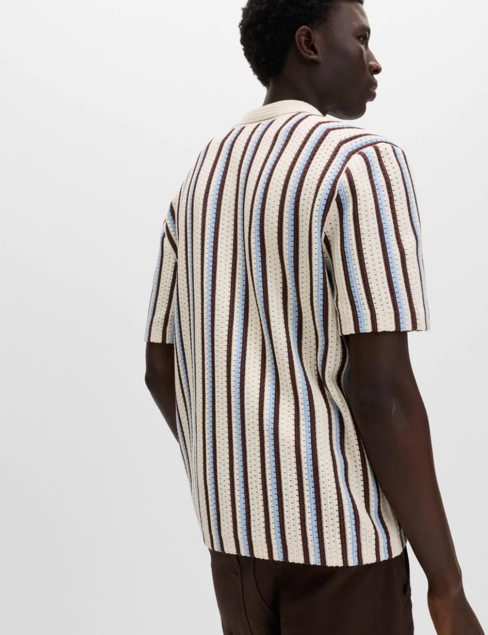 Cotton Textured Striped Knitted Polo Shirt