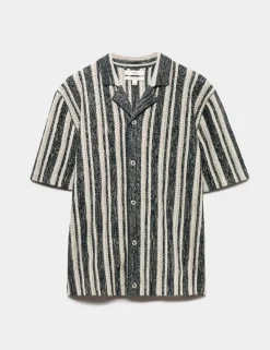 Cotton Textured Striped Knitted Polo Shirt
