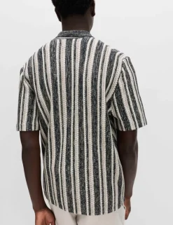 Cotton Textured Striped Knitted Polo Shirt