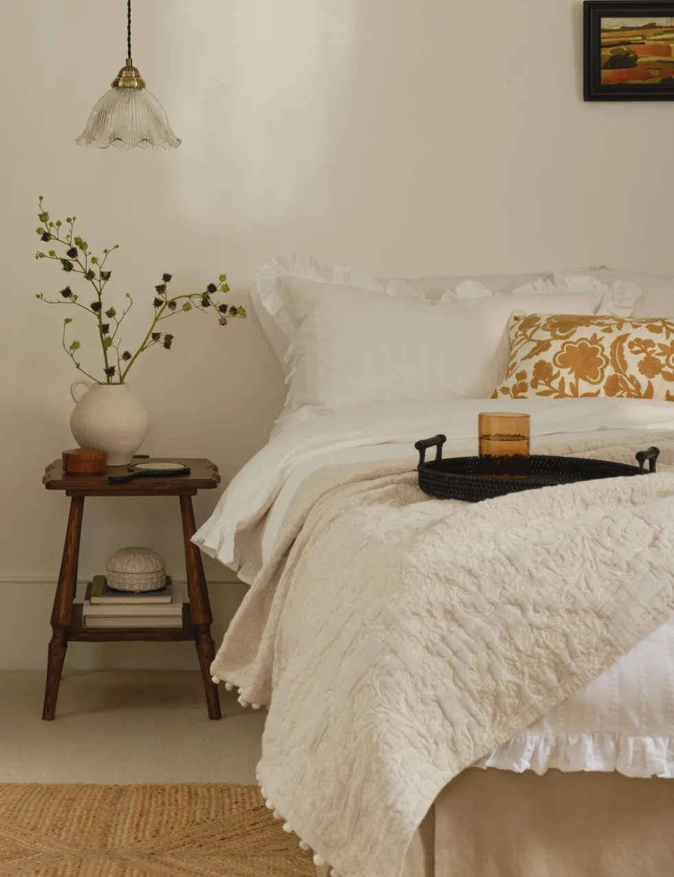 Cotton with Linen Embroidered Bedspread