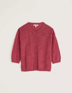 Cotton-Rich Crew Neck Cardigan with Linen