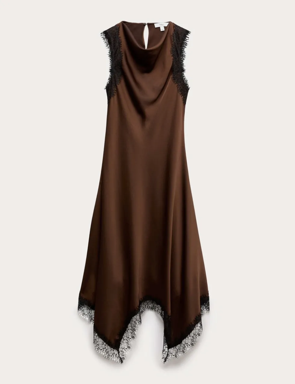 Cowl Neck Lace Detail Midi Slip Dress