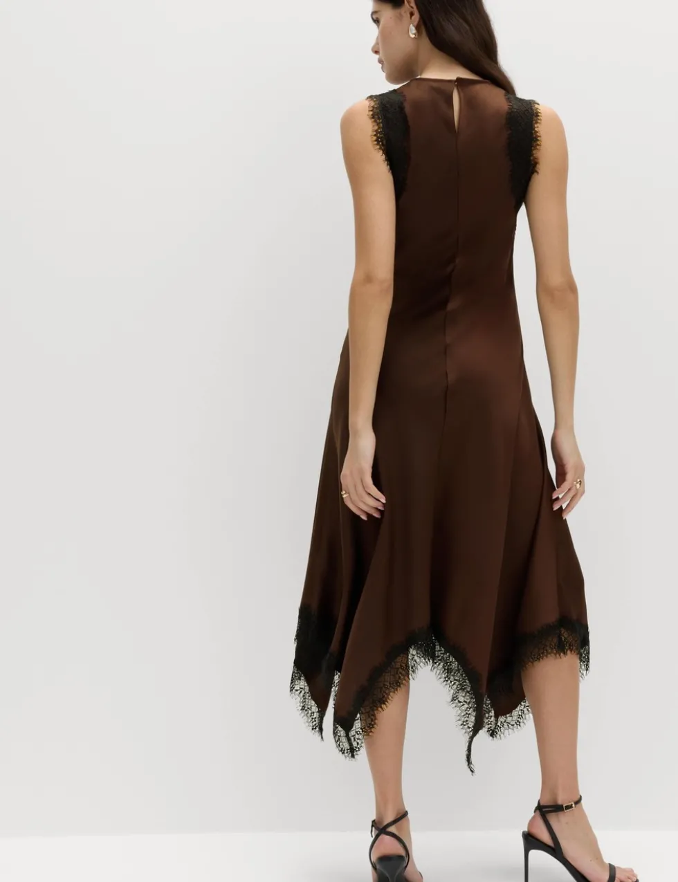 Cowl Neck Lace Detail Midi Slip Dress
