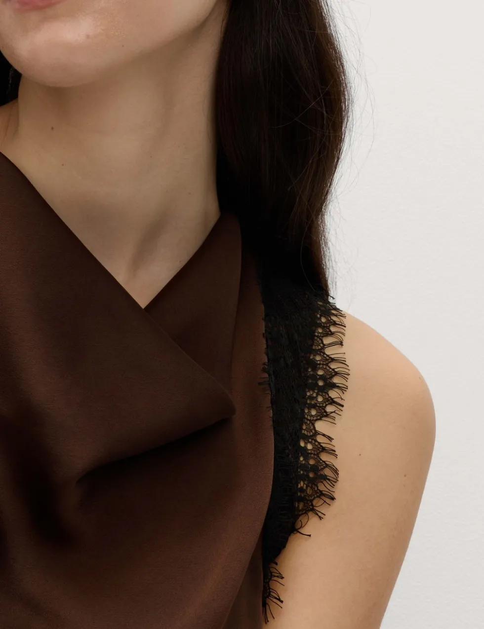 Cowl Neck Lace Detail Midi Slip Dress