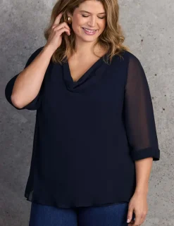 Cowl Neck Sheer Sleeve Blouse