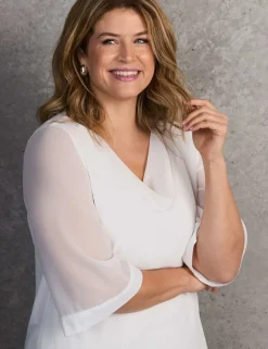 Cowl Neck Sheer Sleeve Blouse