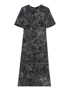 Crackle Print Twist Front Midi Shift Dress