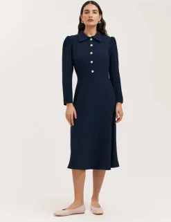 Crepe Button Front Midi Shirt Dress