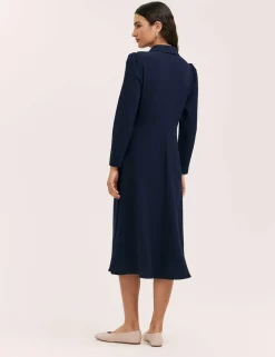 Crepe Button Front Midi Shirt Dress