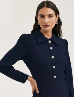 Crepe Button Front Midi Shirt Dress