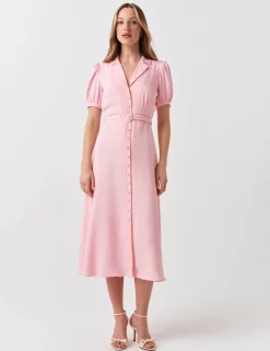 Crepe Button Through Midi Shirt Dress