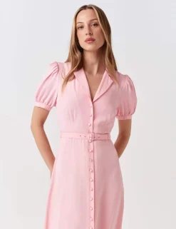 Crepe Button Through Midi Shirt Dress