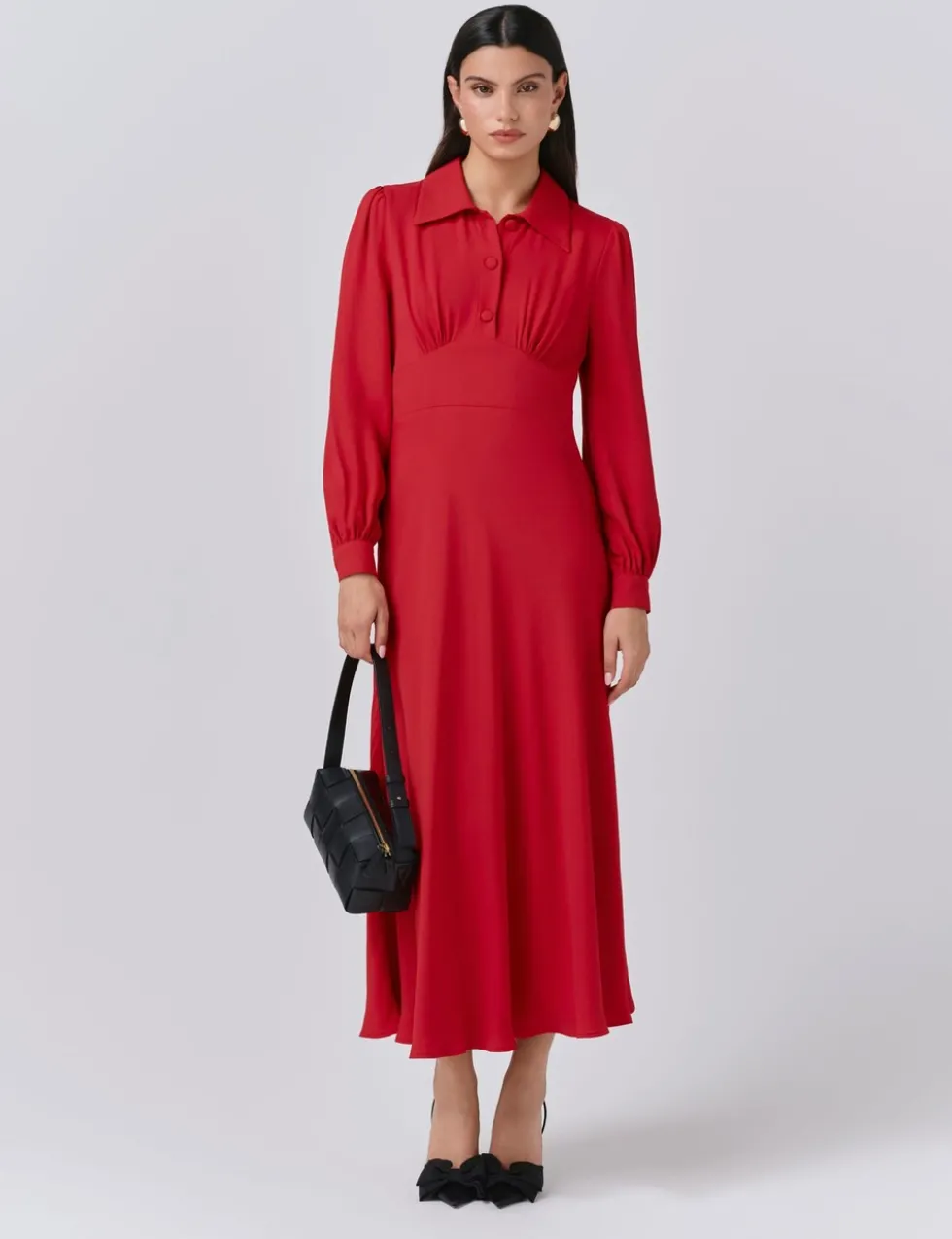 Crepe Collared Midi Dress