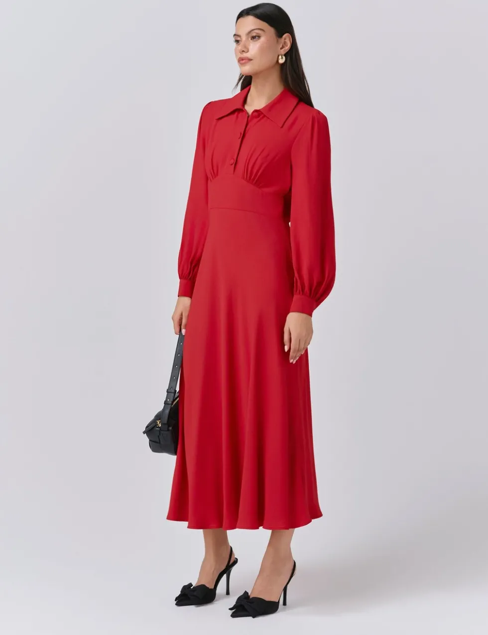 Crepe Collared Midi Dress