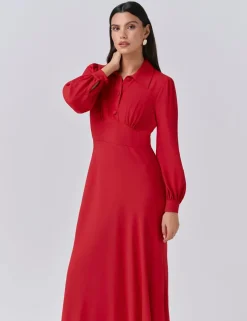 Crepe Collared Midi Dress