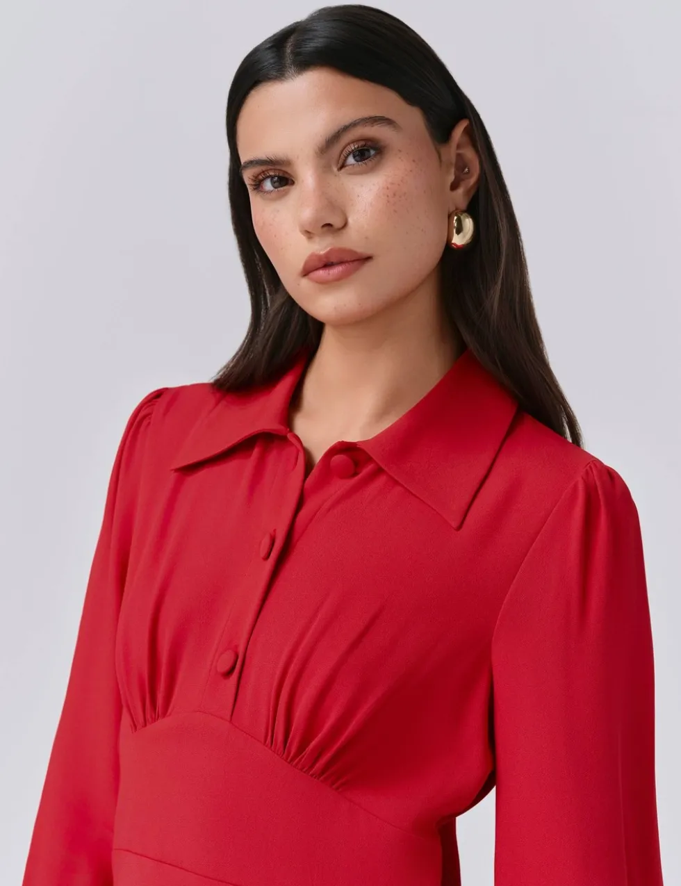 Crepe Collared Midi Dress