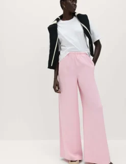 Crepe Elasticated Waist Wide Leg Trousers