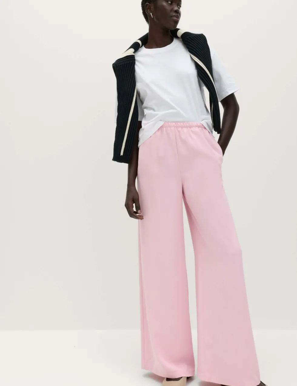 Crepe Elasticated Waist Wide Leg Trousers