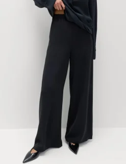 Crepe Elasticated Waist Wide Leg Trousers