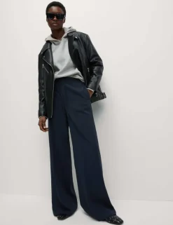 Crepe Elasticated Waist Wide Leg Trousers