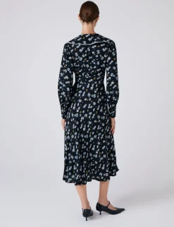 Crepe Floral Collared Midi Skater Dress