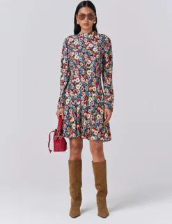 Crepe Floral Knee Length Skater Dress