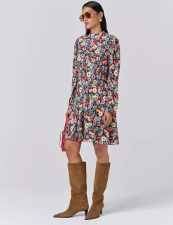 Crepe Floral Knee Length Skater Dress