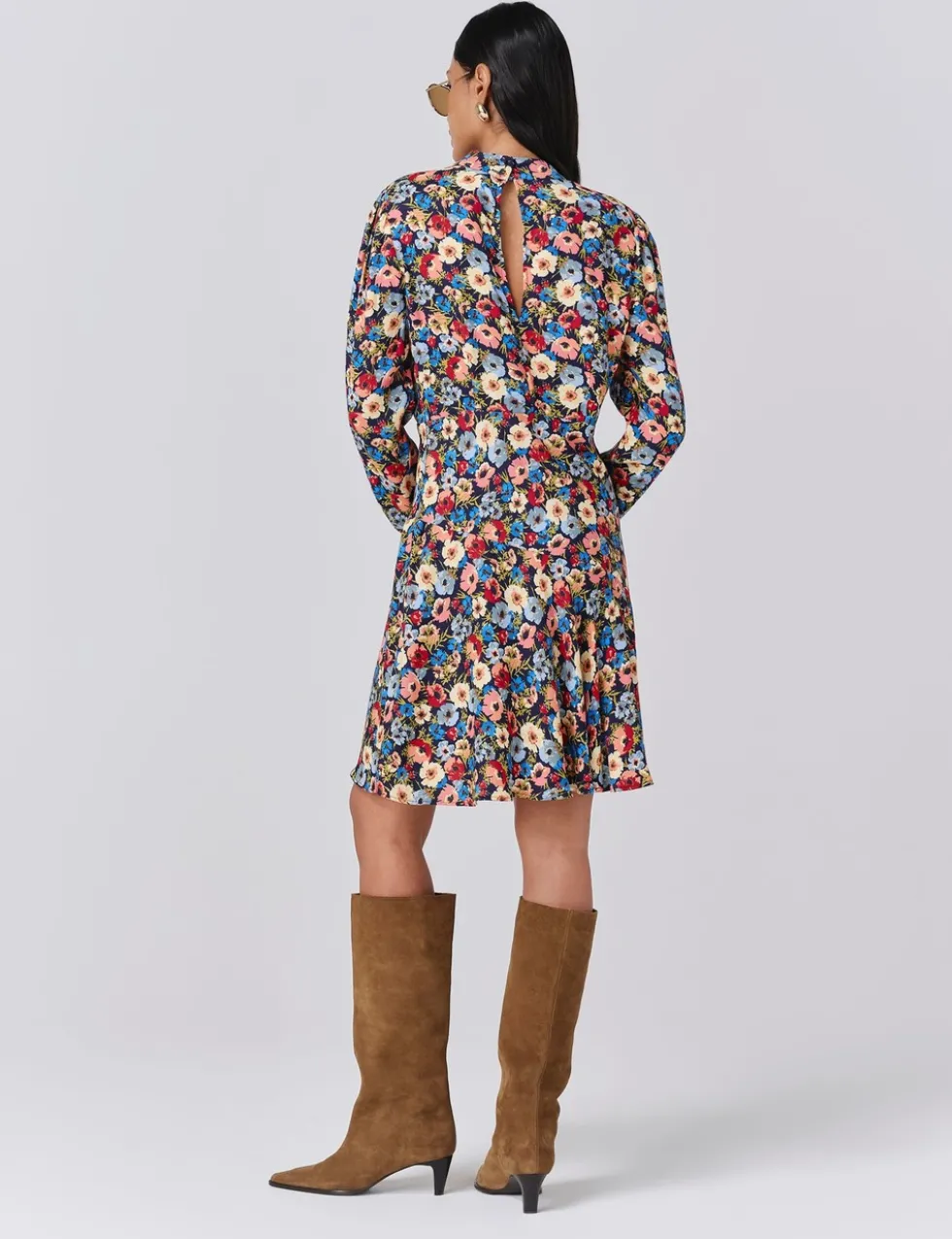 Crepe Floral Knee Length Skater Dress