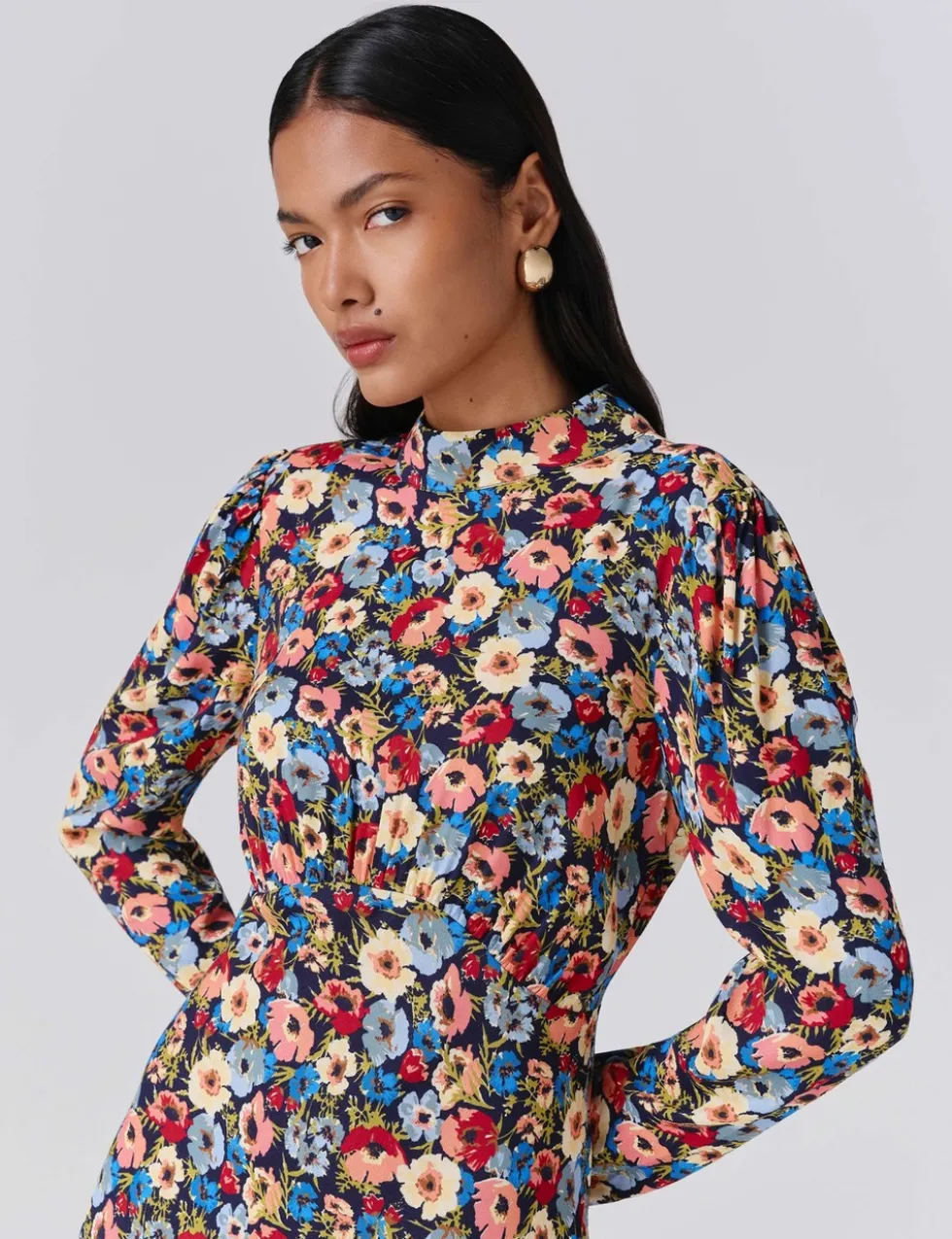 Crepe Floral Knee Length Skater Dress