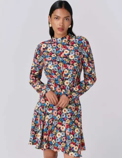 Crepe Floral Knee Length Skater Dress