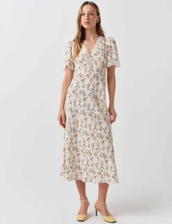 Crepe Floral Lace Midi Tea Dress