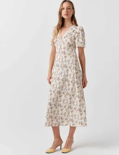 Crepe Floral Lace Midi Tea Dress
