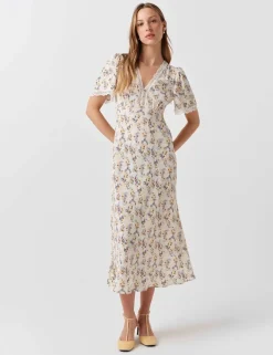 Crepe Floral Lace Midi Tea Dress