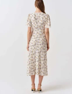 Crepe Floral Lace Midi Tea Dress