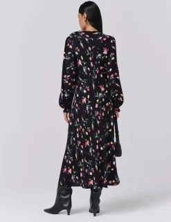 Crepe Floral Midi Skater Dress
