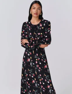 Crepe Floral Midi Skater Dress