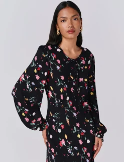 Crepe Floral Midi Skater Dress