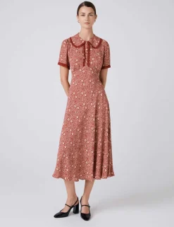 Crepe Floral Midi Tea Dress