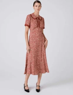 Crepe Floral Midi Tea Dress