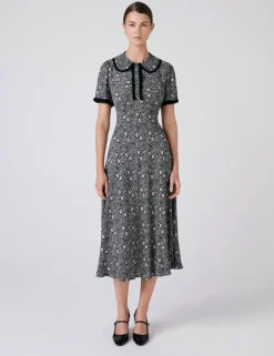 Crepe Floral Midi Tea Dress