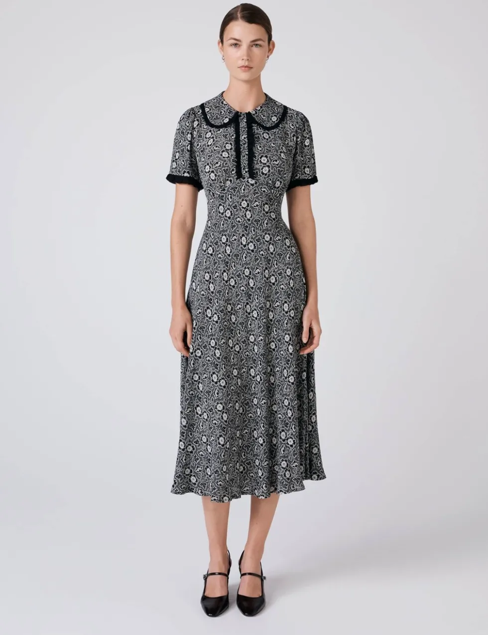 Crepe Floral Midi Tea Dress