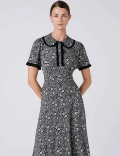 Crepe Floral Midi Tea Dress