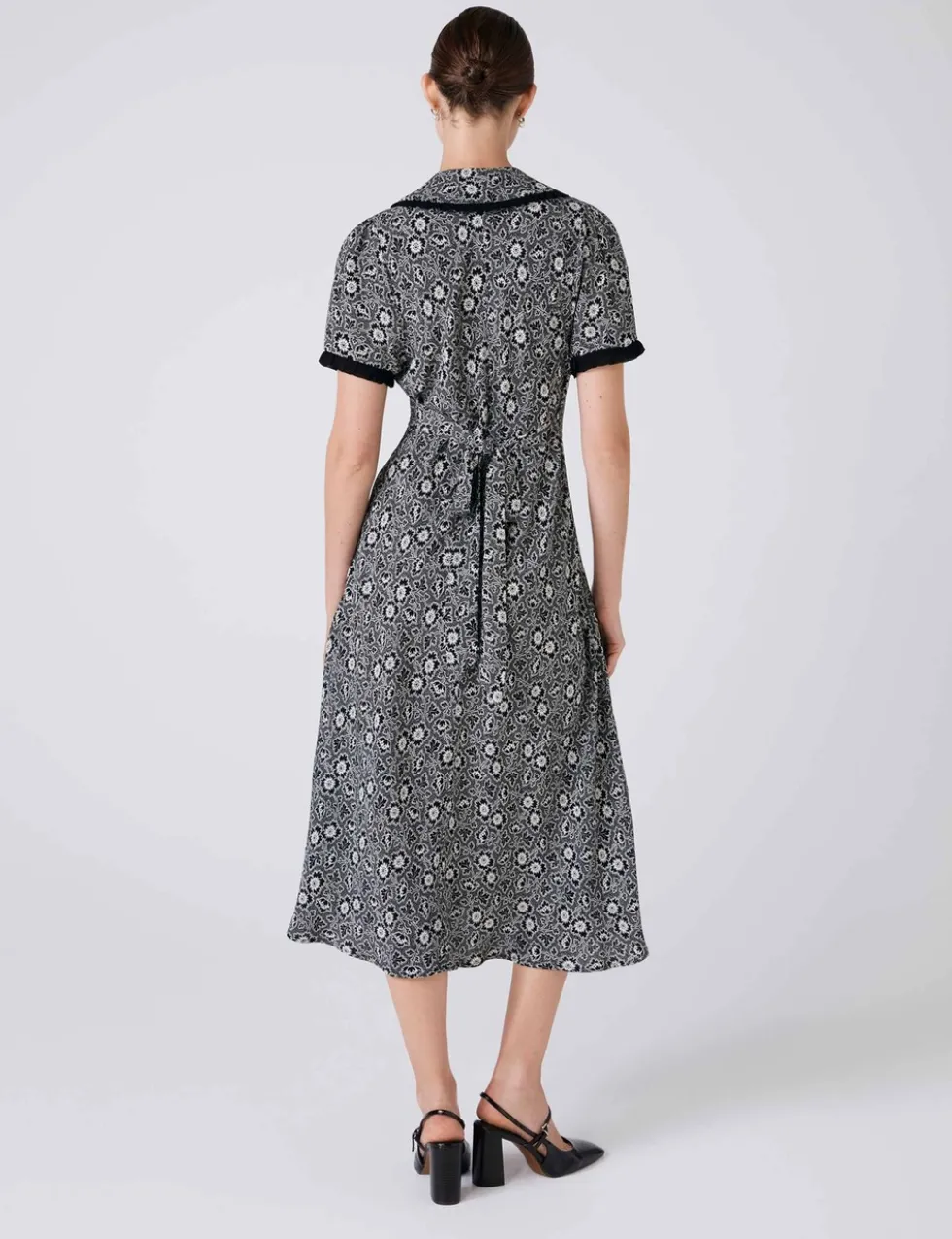 Crepe Floral Midi Tea Dress