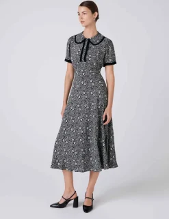 Crepe Floral Midi Tea Dress