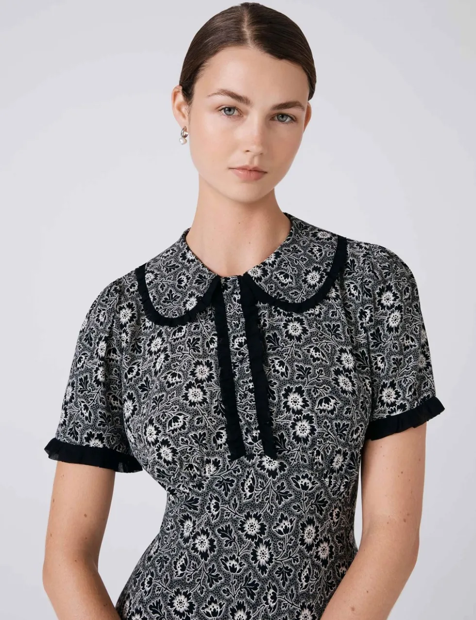 Crepe Floral Midi Tea Dress