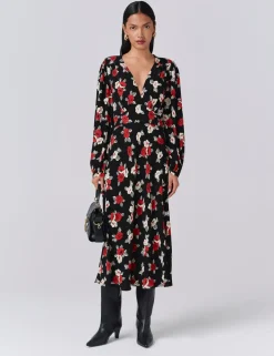 Crepe Floral Midi Tea Dress