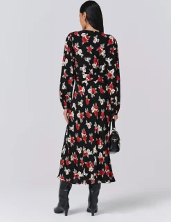 Crepe Floral Midi Tea Dress