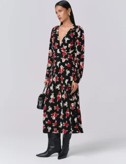 Crepe Floral Midi Tea Dress