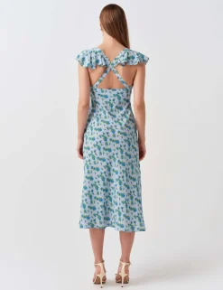 Crepe Floral V-Neck Midi Tea Dress